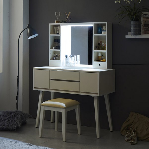  파로마 아가페 프리미엄 LED 화장대 콘솔 + 거울 방문설치, 크림화이트 