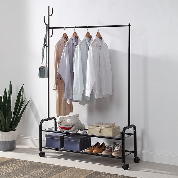  코멧 홈 2단 수납 이동식 행거, 블랙 