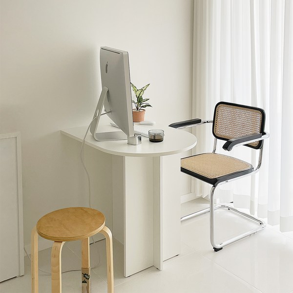  우드레이 반타원 입식 테이블 800, 화이트 