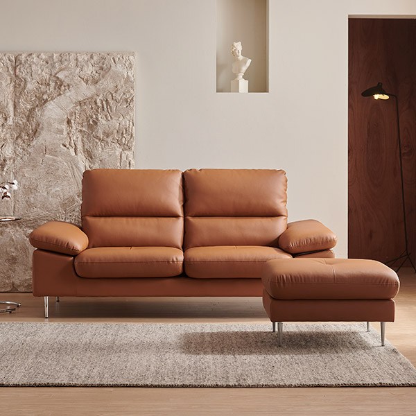 삼익가구 포인 천연 소가죽 3인용 소파 + 스툴 세트 방문설치, 카멜