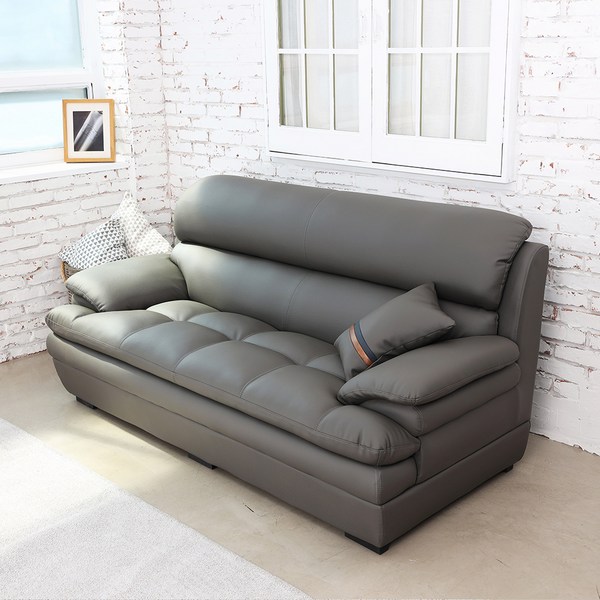  레브가구 린즈 3인용 가죽 소파 방문설치, 머드그레이 