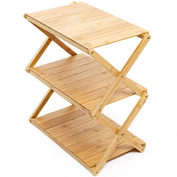 [쿠팡수입] 아웃도어포레스트 감성 캠핑 원목 접이식 우드 선반 3단 + 에코 수납 가방 세트