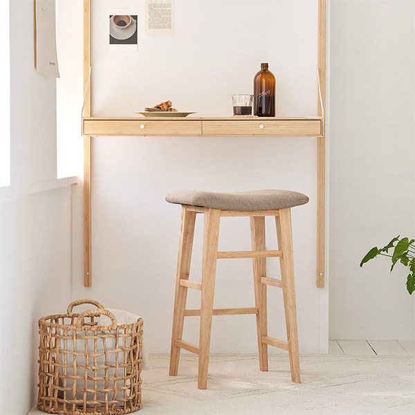 룸앤홈 실리트 원목 바 스툴, 베이지