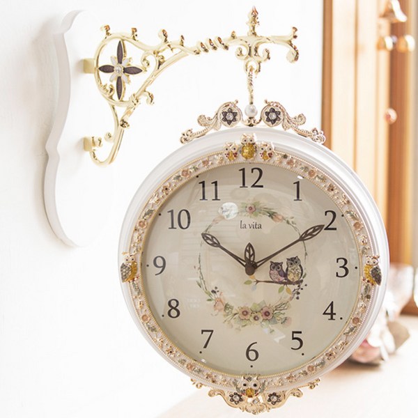  부엉이 양면 무소음 벽시계, 화이트 