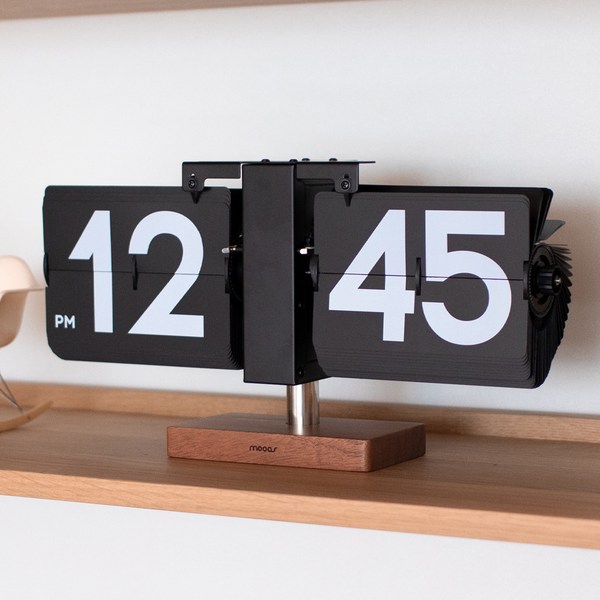  무아스 클래식 모던우드 빅 플립 탁상시계, 블랙 