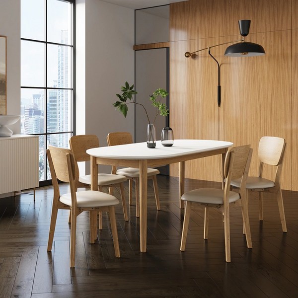  까사미아 카르네 세라믹 타원형 테이블 1800 방문설치, 퓨어화이트(상판) + 내추럴(다리) 