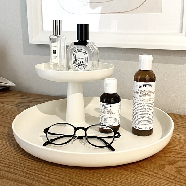 로터스 리프 플라스틱 정리 트레이 2단 화장대, 샌드아이보리, 1개