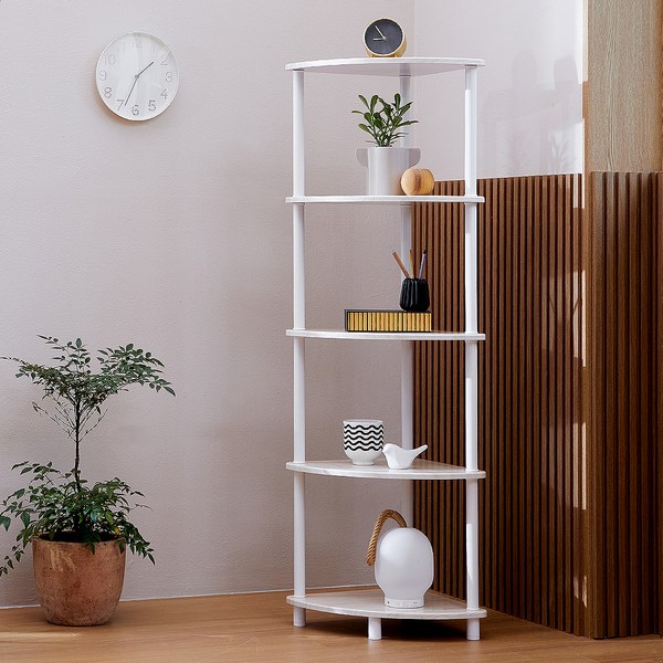  트레벨 스테이 진열장 코너 수납 선반, 오크, 5단 