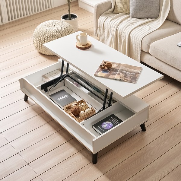  데코라인 인텐드 좌식 리프트업 테이블 방문설치, 화이트 