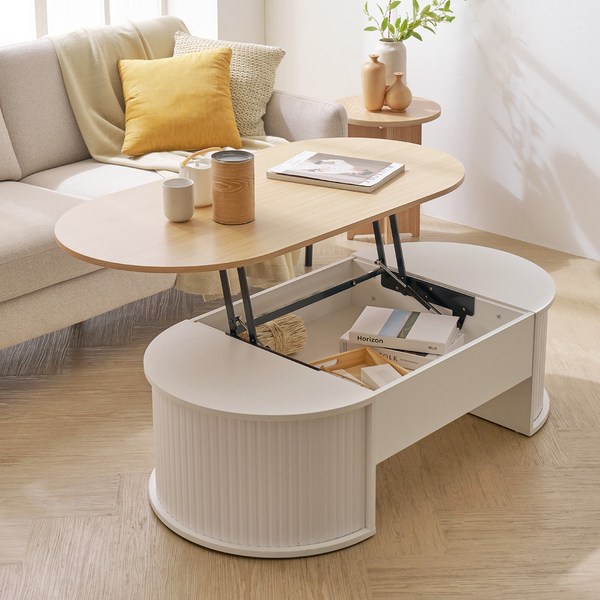  보루네오 헤일로 케리 템바보드 리프트업 거실 소파 테이블 1200 방문설치, 오크화이트 