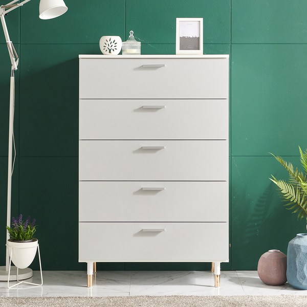  비앙스 켈른 폭넓은 5단 서랍장 600 방문설치, 화이트 + 그레이, 5개 