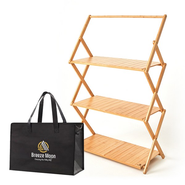 브리즈문 캠핑 선반 쉘프 2세대 와이드 행어형 + 고급가방, 03.3단 와이드 행어형 우드쉘프, 우드, 1세트