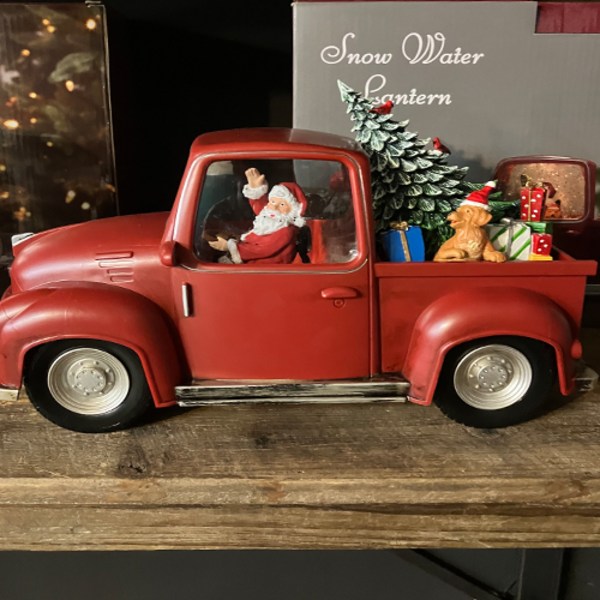  마쉬매리골드 크리스마스 산타 빈티지 올드 레드카 오르골 13cm, 혼합색상, 1개 