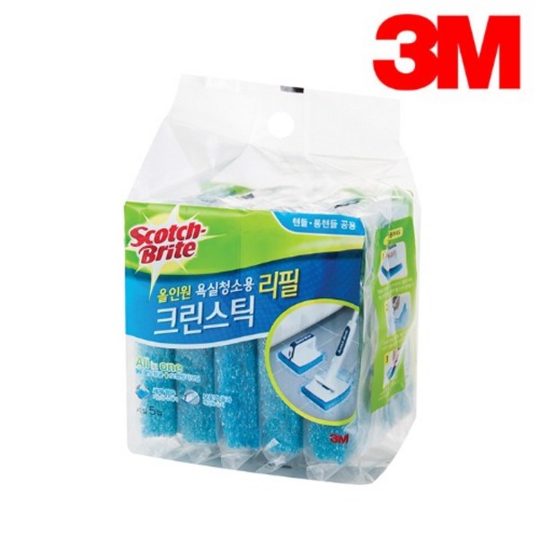 3M 스카치브라이트 올인원 욕실 청소 화장실 수세미 크린스틱 리필 5개입, 1개