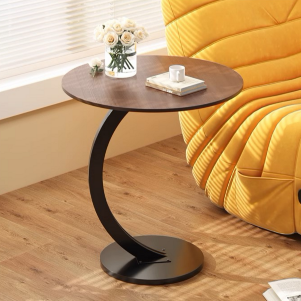 미리앤주 심플 라운드 미니 사이드 테이블, 브라운 오크+블랙