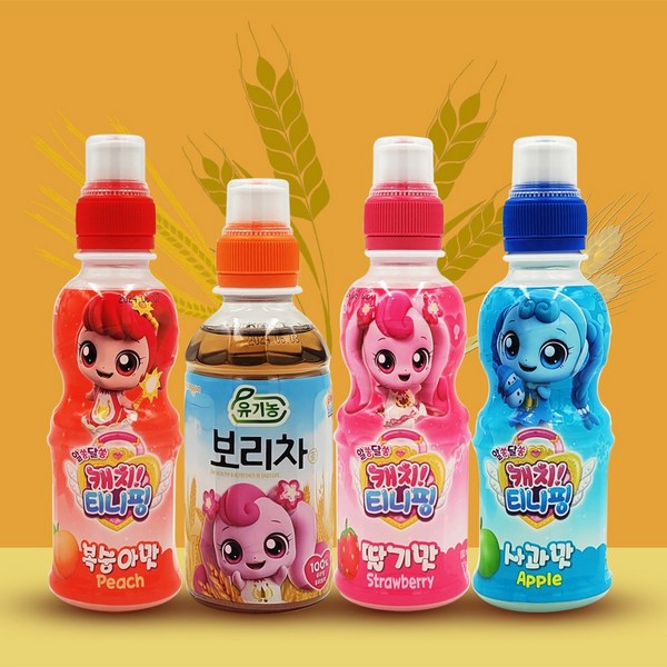 캐치티니핑 음료수 딸기 사과 복숭아 보리차 200ml x 12개 / 어린이 음료수, 보리차 제외 4개씩(12개)