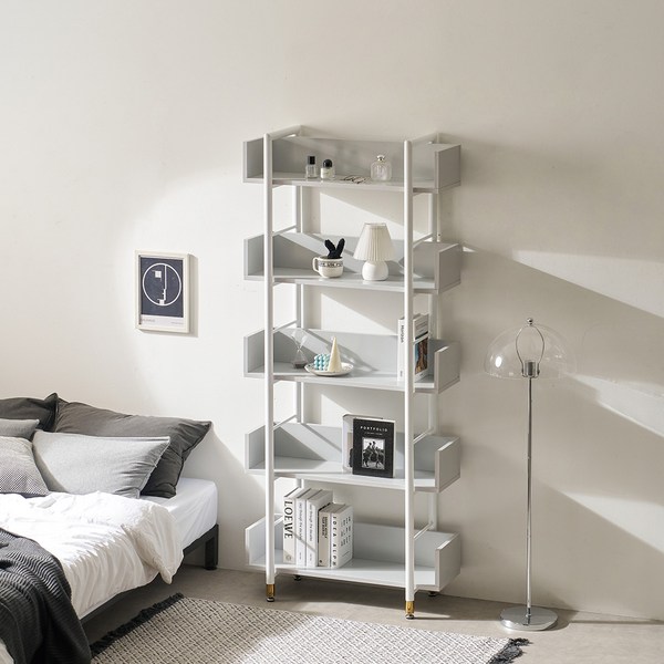  제련공단 800 5단 원형프레임 철제책장 책장 진열장 장식장 책꽂이 수납 선반, J10 화이트프레임_그레이 