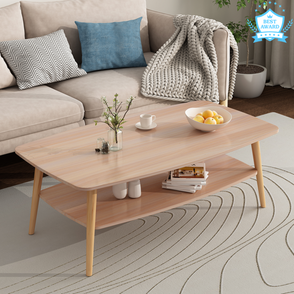 Unihome 선반형 고급 원목 거실테이블 쇼파 테이블, 고급 원목색
