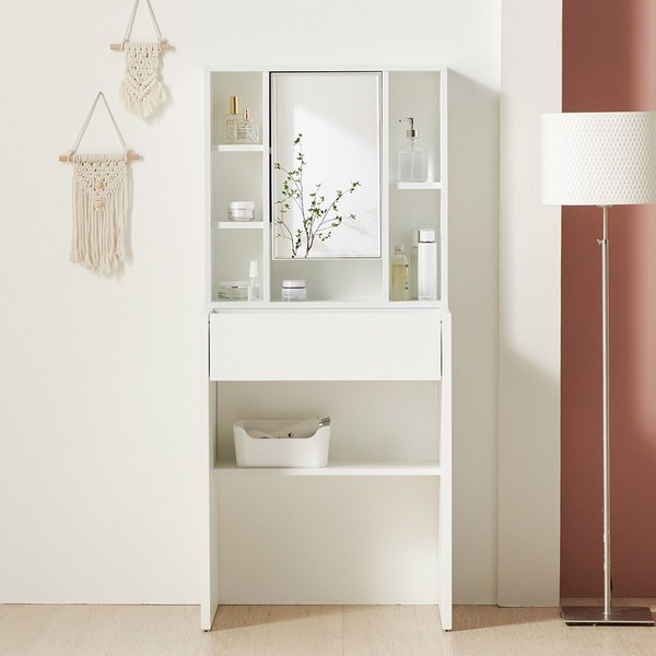  에밀 수납 서랍 미니 거울 화장대 600, 화이트 