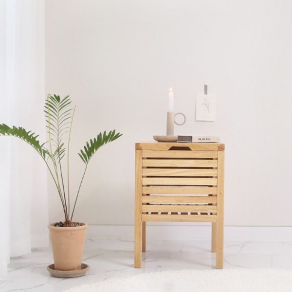 벤트리 고무나무 원목 수납스툴 (2color) 콘센트 수납 침대협탁, 내추럴 색상