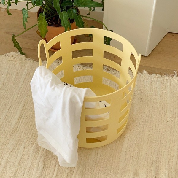  수납 빨래통 바스켓 세탁 Basket 의류 런드리 HAY 바구니 Laundry, 크림 옐로우 중공 수납 바구니 라지 