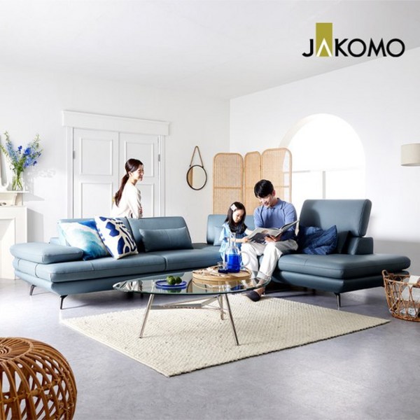 자코모 비안나 하이 4인 코너카우치형 기능성 슈렁큰 천연면피 소가죽 소파, 그레이, 우형