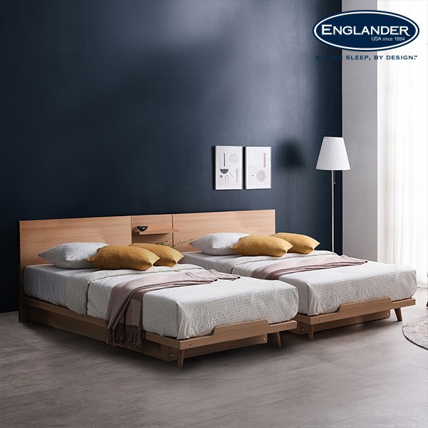 잉글랜더 마네 호텔 트윈 침대+협탁1EA(Sweet Slumber 포켓 매트-SS+SS), 매트포함(SS+SS)+협탁, 오크+매트(라이트그레이)