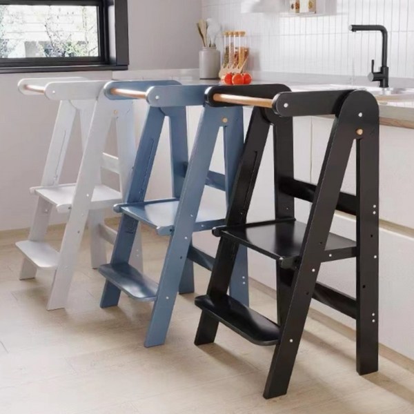  아기러닝타워 계단 접이식 러닝타워 원목 키친헬퍼, 아이보리 