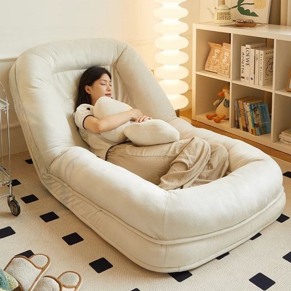  1인용빈백 쇼파베드 집순이 의자 각도조절 싱글 소파침대 원룸 거실 침대겸용, A. 중형-그레이 벨벳 130x90cm 