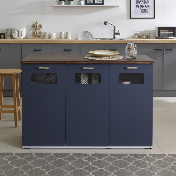  루시 아일랜드식탁 홈바테이블 3도어 A형 주방수납장, 딥블루 