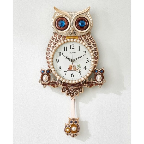 리빙스토리 시그너스 국산 무소음 벽걸이시계 복을가져다주는 빅사이즈 로얄부엉이시계 거실 인테리어 집들이 이사 선물, 브라운