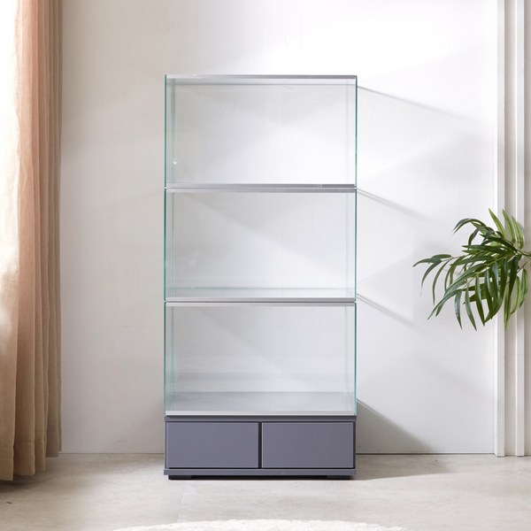 모듈형 레고장식장 45 유리 진열장, 샤인 2단선반 45x45x35 일반 2문, 1단