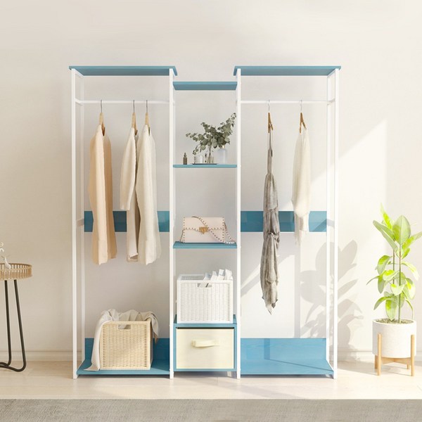 YEAR COLOR 드레스룸 서랍장 스탠드 옷장 행거 120CM, 블루120