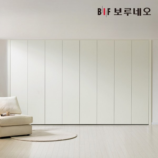  보루네오 레스 무몰딩 맞춤시공 여닫이 붙박이장 270cm 9자, 푸쉬풀_크림화이트 270cm 
