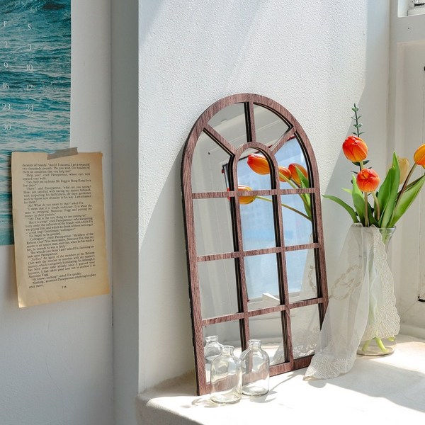  케이트가든 아크릴 창문 거울 소품 벽거울 인테리어 아치형 미러, 브라운 