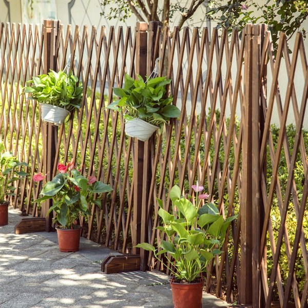 접이식 신축식 펜스 방부목 울타리 메쉬휀스 화단울타리 정원 꾸미기 조립식 울타리, 150cm*200cm, 원목색(스탠드형)