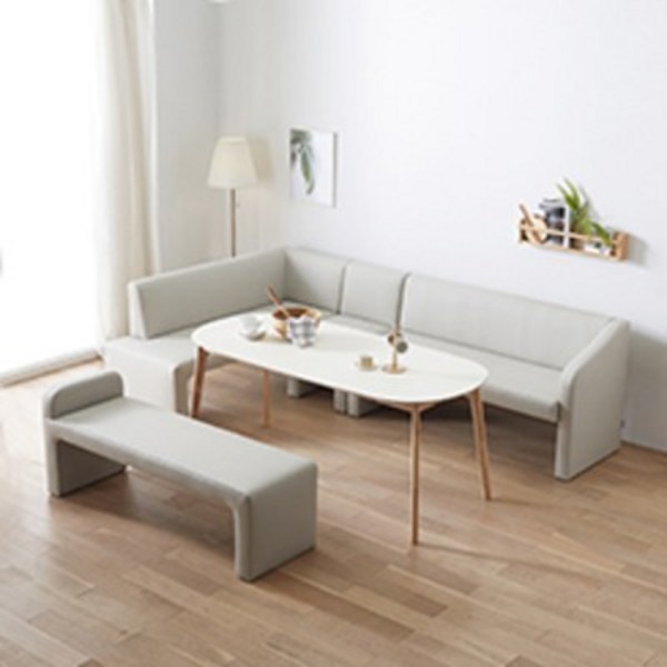  보루네오 엘리브 유메 리빙다이닝 3인+코너 세트 소파 비건가죽 실리콘레더 sa039, 라이트그레이 