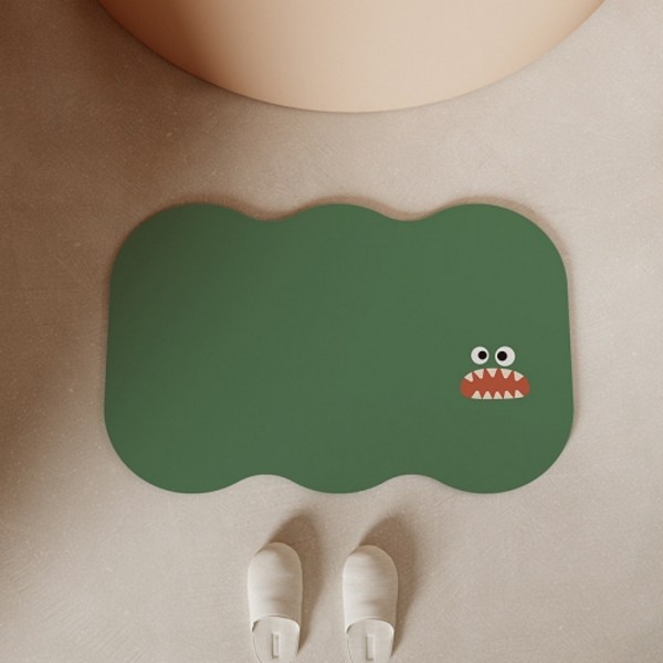  올위듀 큐트 캐릭터 논슬립 빨아쓰는 규조토 발매트 욕실 주방 매트, 다크그린, 1개 