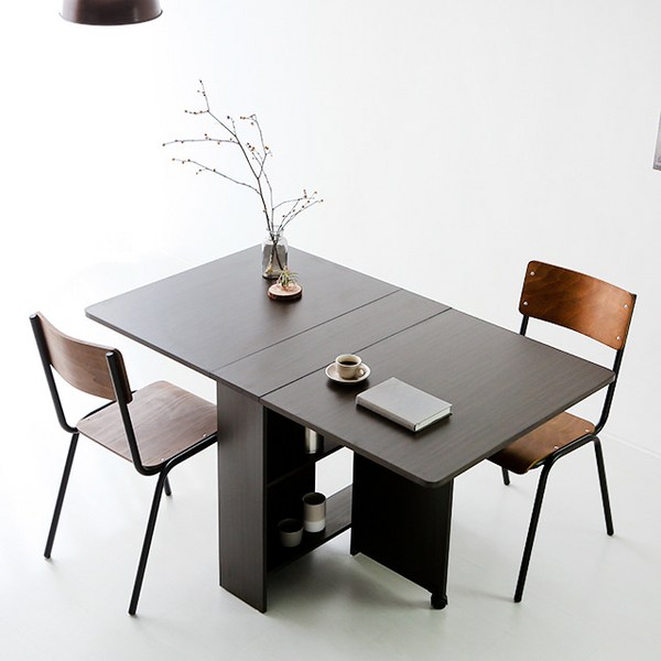  마켓비 OLVIA 이동식 선반형 접이식 식탁테이블 2인 4인용, 블랙브라운 2057.3104 