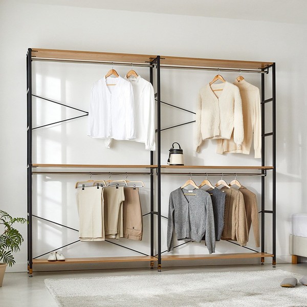 상도가구 모던하임 와이드 행거 옷장 시스템행거 드레스룸, 아카시아(블랙프레임)