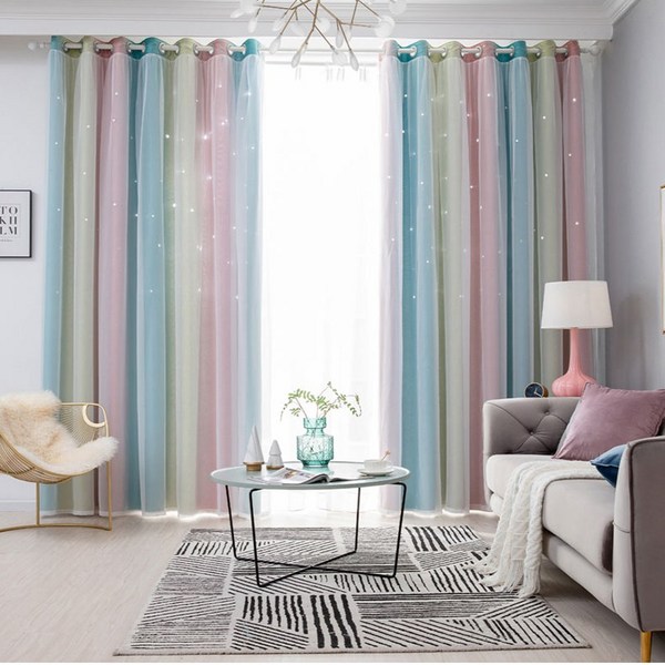  아일렛형 펀칭암막 이중레이스 안방 이쁜 공주 차광 커튼 1+1 