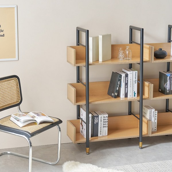 제련공단 코지컬러 원형프레임 책장 진열장 장식장, 3단(H1200), 내츄럴비치(블랙프레임)