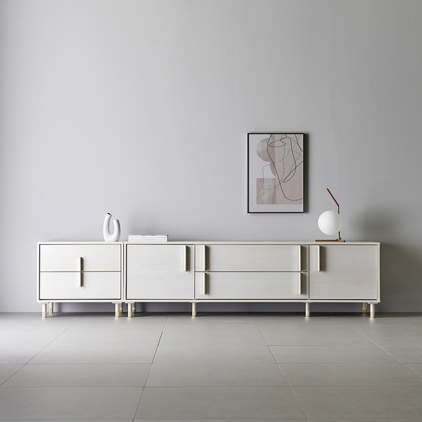  장인가구 에센 바닐라 2400 높은 티비다이 거실인테리어 거실장, 바닐라우드 