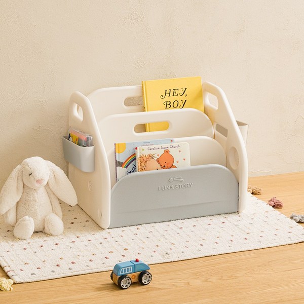  루나스토리 루루 미니 전면책장 유아 아기 베이비룸 책꽂이, 그레이 
