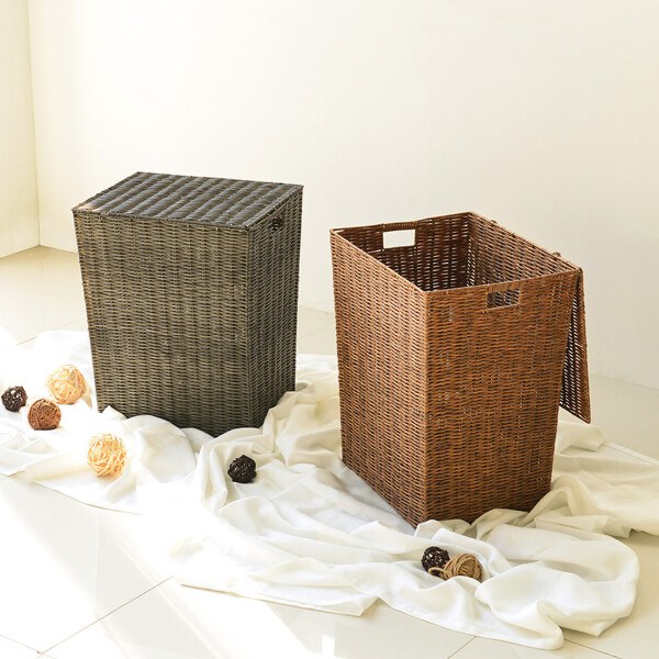  까사미아 홈앤하우스 라탄패턴 사각햄퍼 80L, 그레이, 1개 