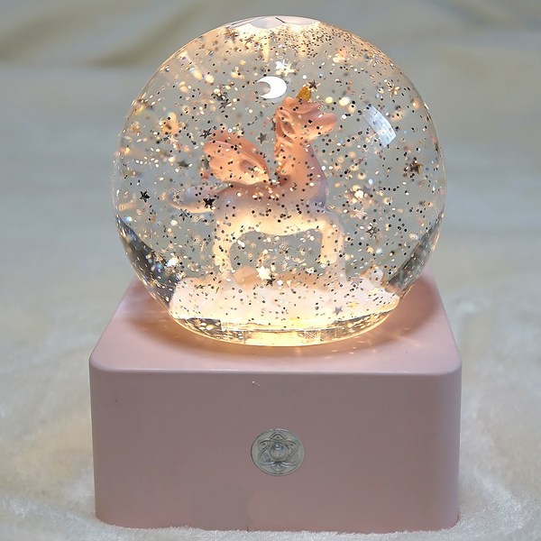  mcuru 터치 충전식 오르골 LED 스노우볼 뮤직박스 원형볼, 유니콘 