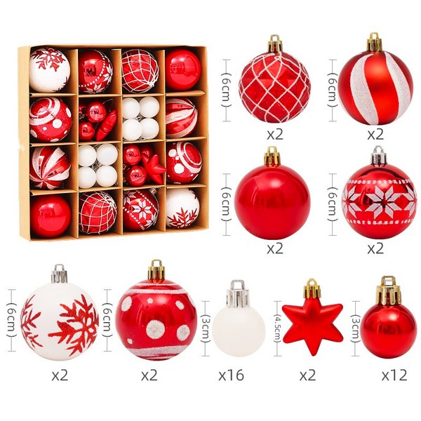  22년 NEW 예쁜 크리스마스 오너먼트 세트 트리 장식품, 레드화이트 42PCS, 42개 
