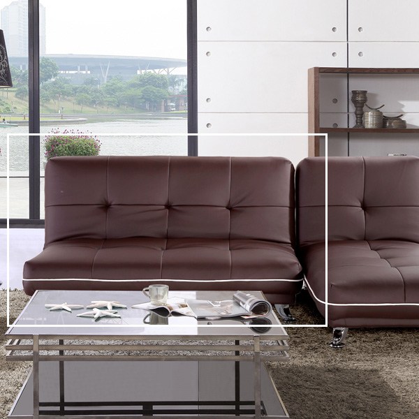  조이시스 샤키 인조가죽소파 2인용 소파베드, 초코 