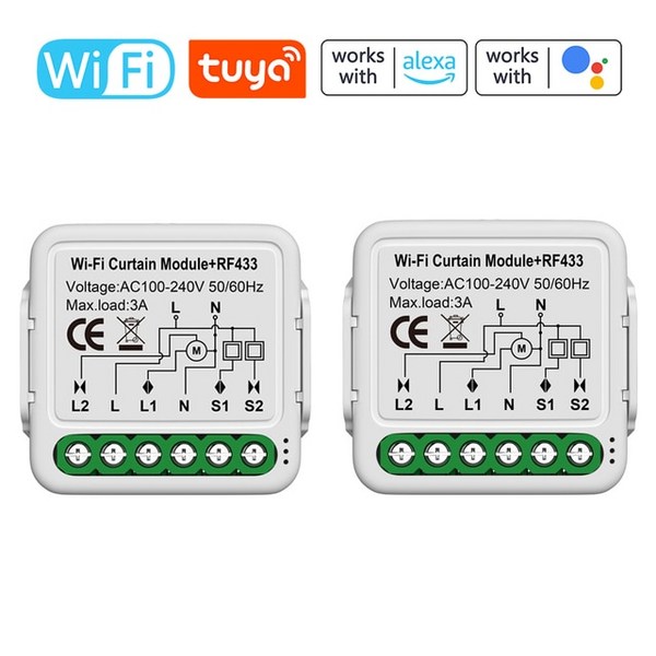 투야 와이파이 지능형 커튼 모듈 루버 스위치 전동 롤러 셔터 제어 앱 원격, 02 2pcs 