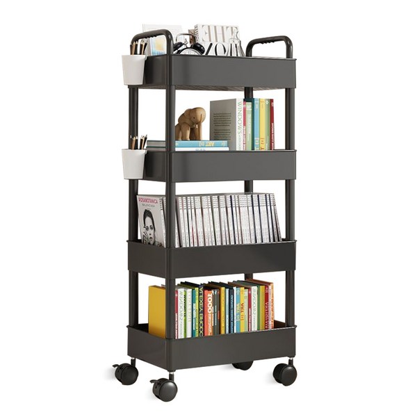  마벨인홈 공간활용 이동식 슬림 책장 감성 트롤리, 4단, 블랙 